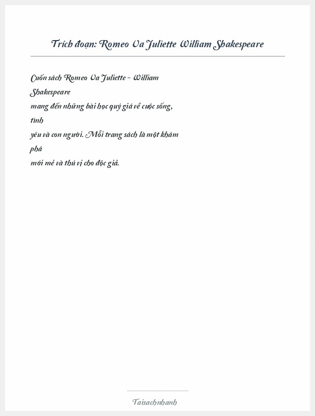 Trích đoạn Romeo Va Juliette William Shakespeare