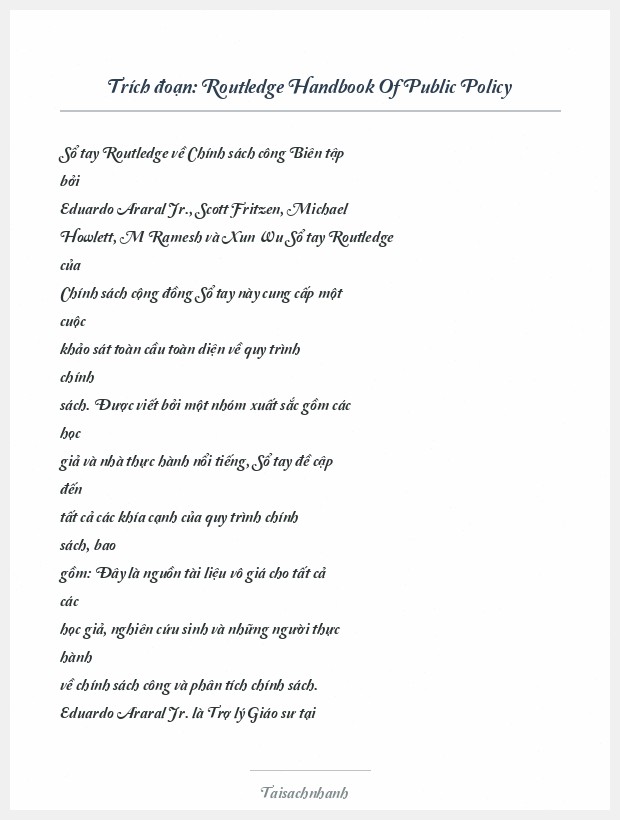 Trích đoạn Routledge Handbook Of Public Policy