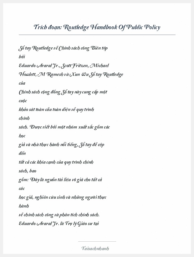 Trích đoạn Routledge Handbook Of Public Policy