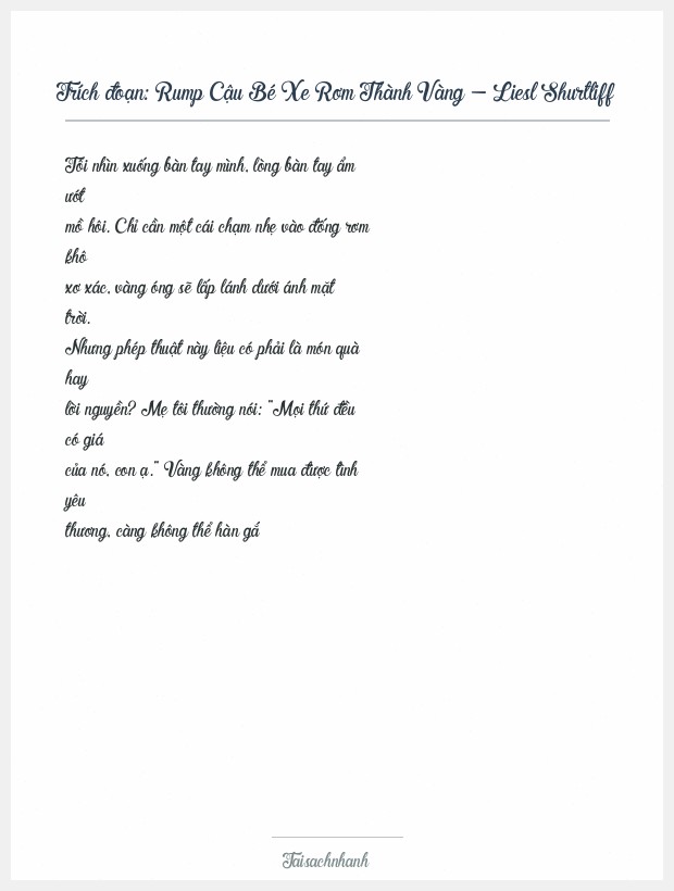 Trích đoạn Rump Cậu Bé Xe Rơm Thành Vàng - Liesl Shurtliff