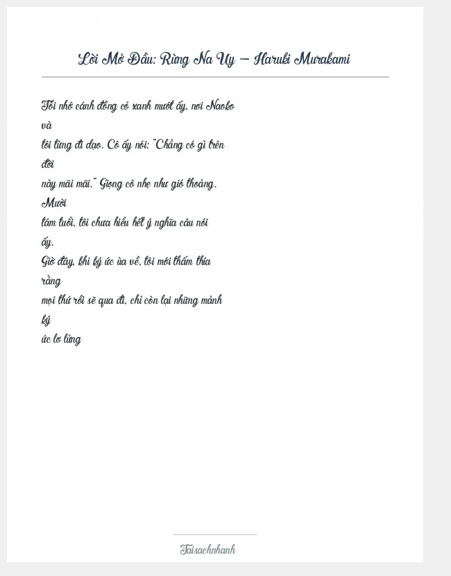 Trích đoạn Rừng Na Uy - Haruki Murakami