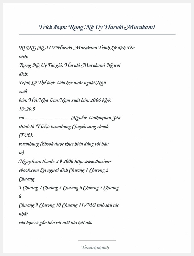 Trích đoạn Rung Na Uy Haruki Murakami