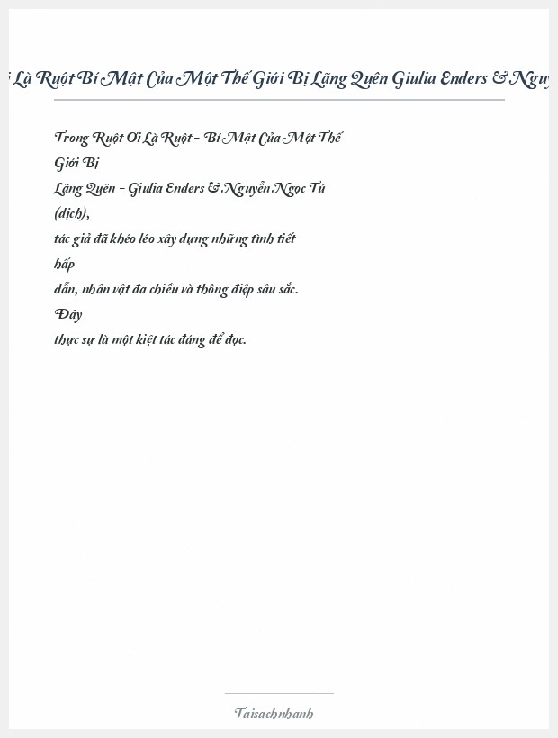 Trích đoạn Ruột Ơi Là Ruột Bí Mật Của Một Thế Giới Bị Lãng Quên Giulia Enders & Nguyễn Ngọc Tú (Dịch)