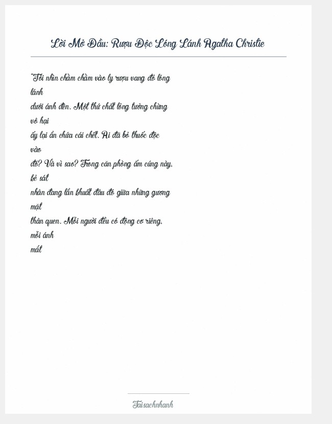 Trích đoạn Rượu Độc Lóng Lánh Agatha Christie