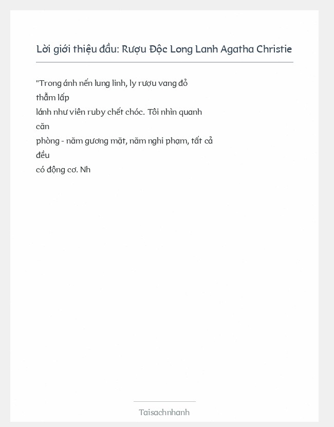 Trích đoạn Rượu Độc Long Lanh Agatha Christie