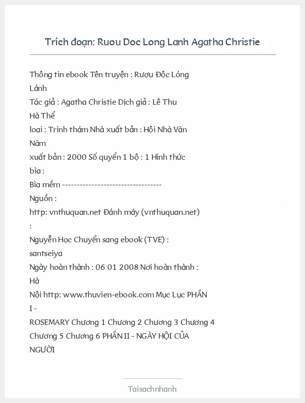 Trích đoạn Ruou Doc Long Lanh Agatha Christie