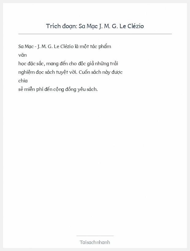 Trích đoạn Sa Mạc J. M. G. Le Clézio
