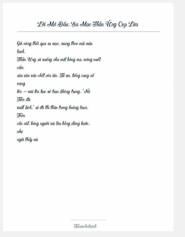 Trích đoạn Sa Mạc Thần Ứng Cọp Lửa