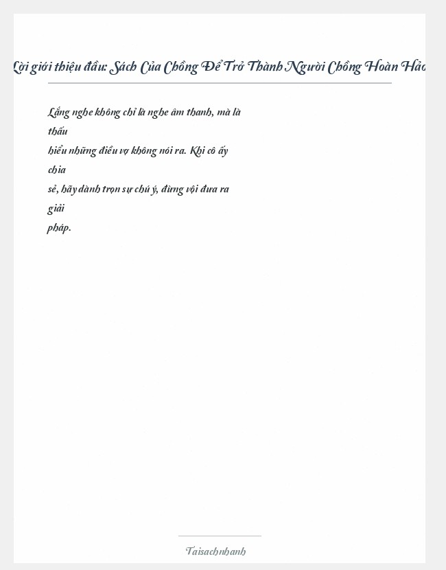 Trích đoạn Sách Của Chồng Để Trở Thành Người Chồng Hoàn Hảo