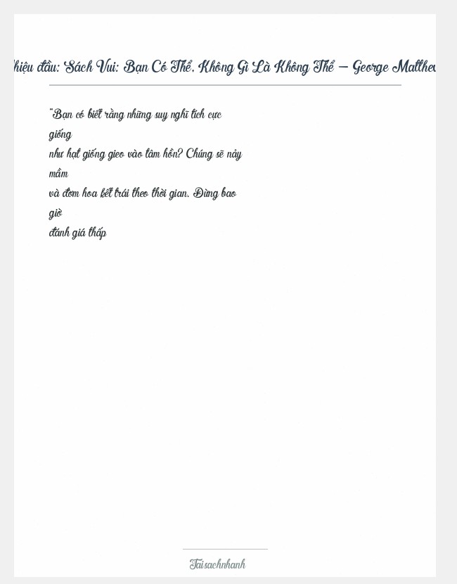 Trích đoạn Sách Vui: Bạn Có Thể, Không Gì Là Không Thể - George Matthew Adams