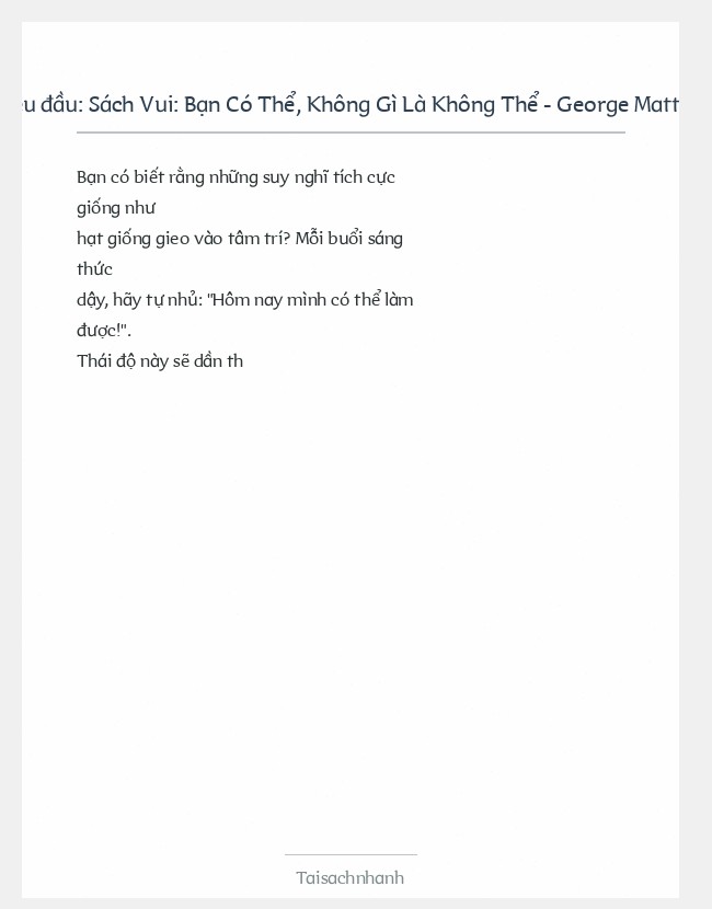Trích đoạn Sách Vui: Bạn Có Thể, Không Gì Là Không Thể - George Matthew Adams