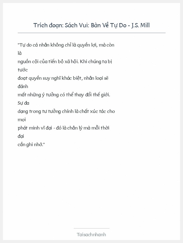 Trích đoạn Sách Vui: Bàn Về Tự Do - J.S. Mill