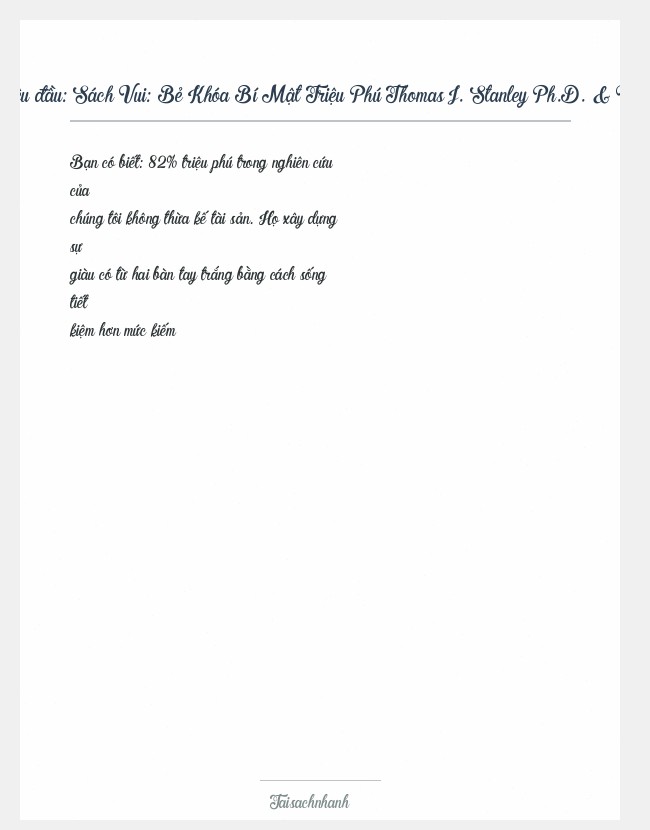 Trích đoạn Sách Vui: Bẻ Khóa Bí Mật Triệu Phú Thomas J. Stanley Ph.D. & William D.