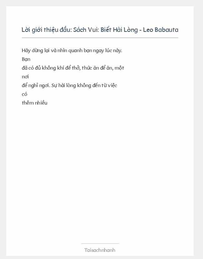 Trích đoạn Sách Vui: Biết Hài Lòng - Leo Babauta