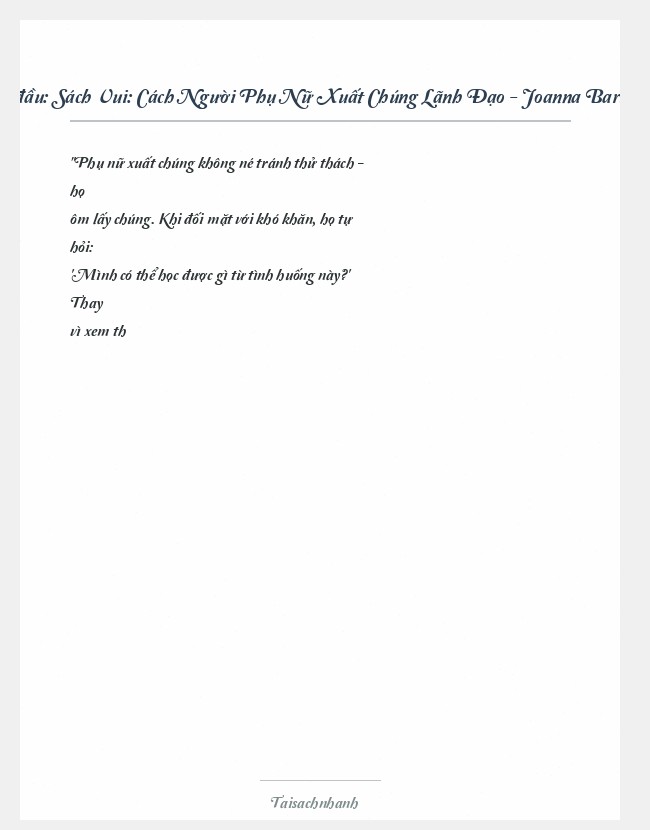 Trích đoạn Sách Vui: Cách Người Phụ Nữ Xuất Chúng Lãnh Đạo - Joanna Barsh, Susie Cran