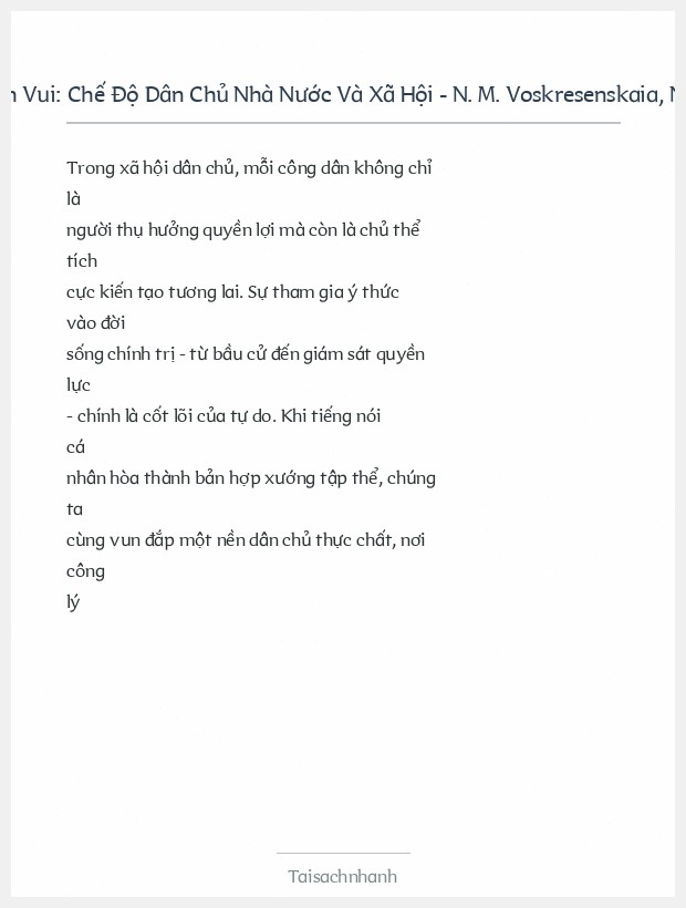 Trích đoạn Sách Vui: Chế Độ Dân Chủ Nhà Nước Và Xã Hội - N. M. Voskresenskaia, N. B. Davletshina