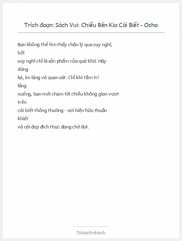Trích đoạn Sách Vui: Chiều Bên Kia Cái Biết - Osho