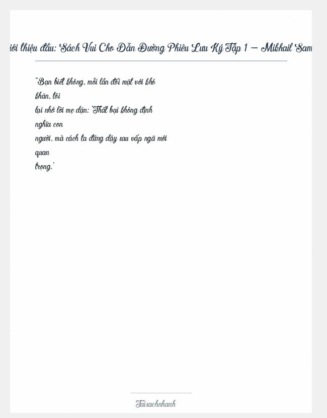 Trích đoạn Sách Vui Cho Dẫn Đường Phiêu Lưu Ký Tập 1 - Mikhail Samarsky