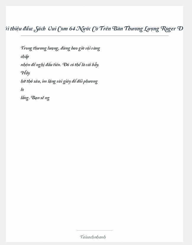 Trích đoạn Sách Vui Com 64 Nước Cờ Trên Bàn Thương Lượng Roger Dawson