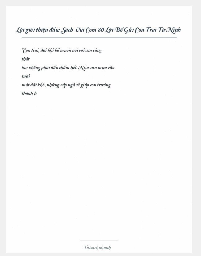 Trích đoạn Sách Vui Com 80 Lời Bố Gửi Con Trai Từ Ninh
