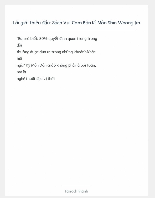 Trích đoạn Sách Vui Com Bàn Kì Môn Shin Woong Jin