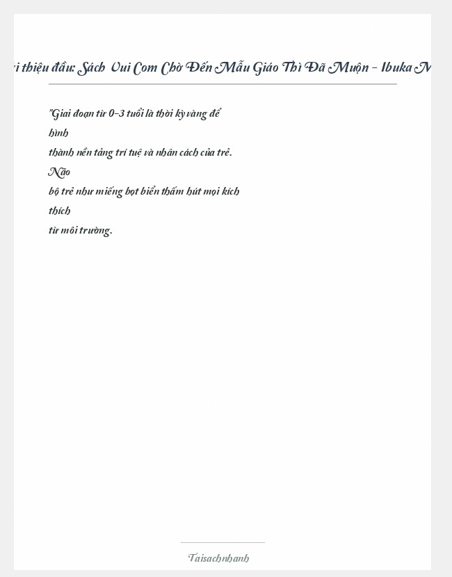 Trích đoạn Sách Vui Com Chờ Đến Mẫu Giáo Thì Đã Muộn - Ibuka Masaru