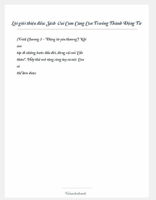 Trích đoạn Sách Vui Com Cùng Con Trưởng Thành Động Từ