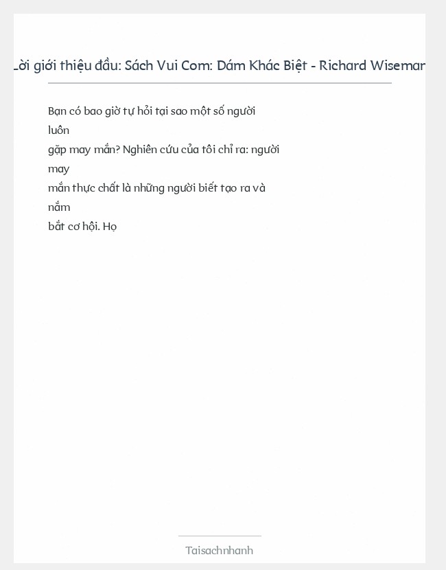 Trích đoạn Sách Vui Com: Dám Khác Biệt - Richard Wiseman