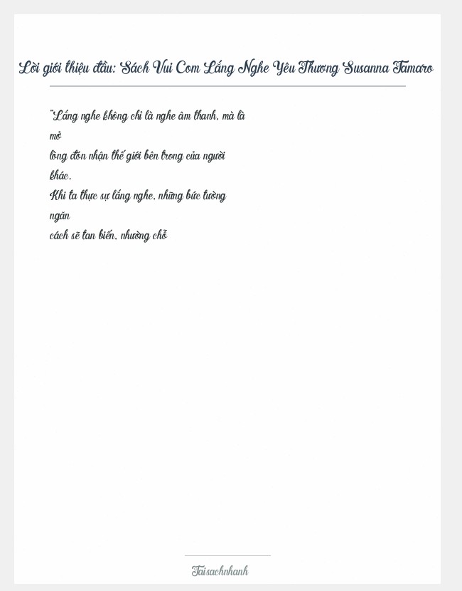 Trích đoạn Sách Vui Com Lắng Nghe Yêu Thương Susanna Tamaro