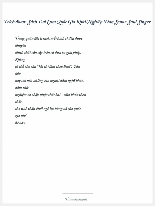Trích đoạn Sách Vui Com Quốc Gia Khởi Nghiệp Dan Senor Saul Singer
