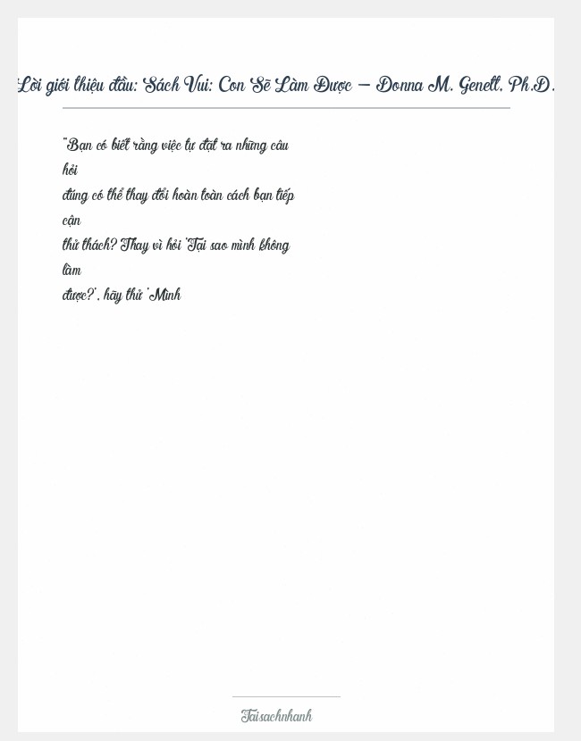 Trích đoạn Sách Vui: Con Sẽ Làm Được - Donna M. Genett, Ph.D.