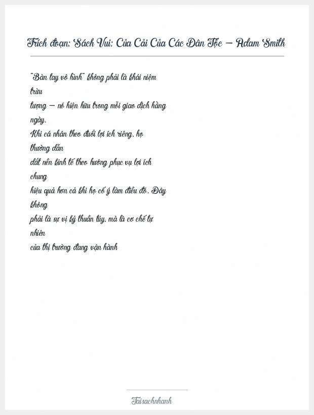 Trích đoạn Sách Vui: Của Cải Của Các Dân Tộc - Adam Smith