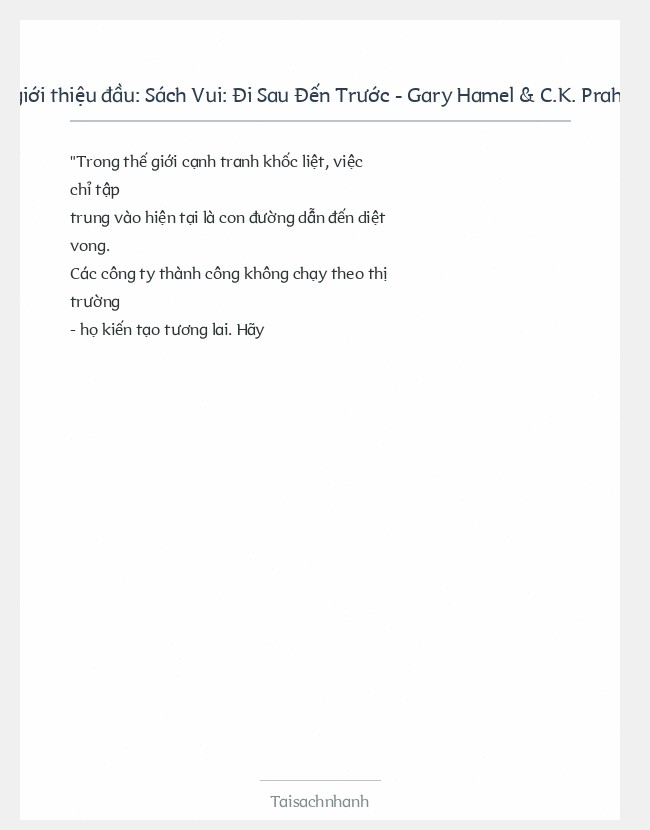 Trích đoạn Sách Vui: Đi Sau Đến Trước - Gary Hamel & C.K. Prahalad