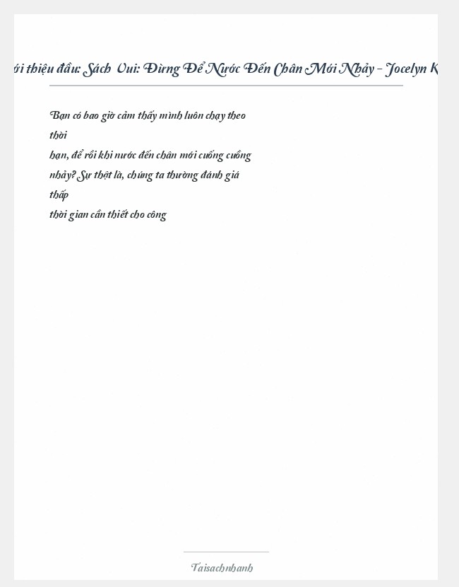 Trích đoạn Sách Vui: Đừng Để Nước Đến Chân Mới Nhảy - Jocelyn K. Glei