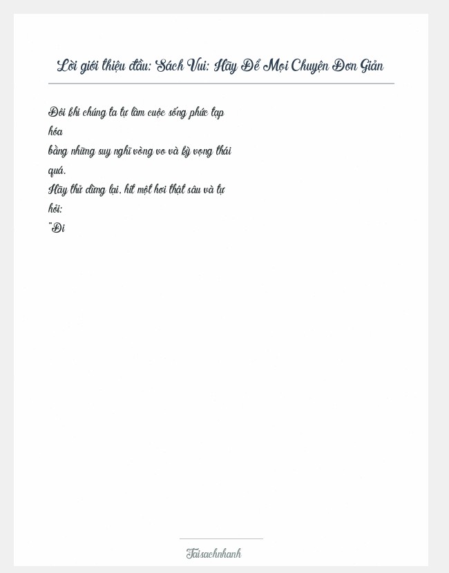 Trích đoạn Sách Vui: Hãy Để Mọi Chuyện Đơn Giản