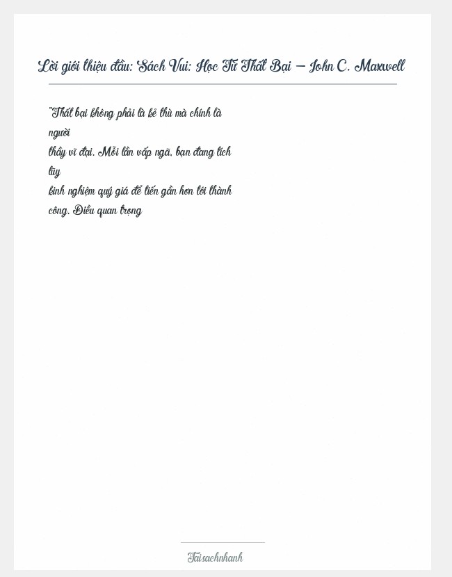 Trích đoạn Sách Vui: Học Từ Thất Bại - John C. Maxwell