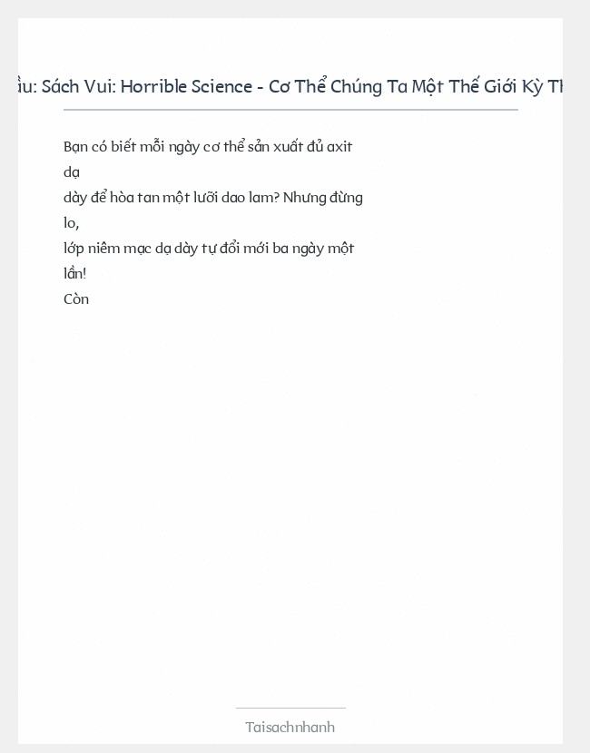 Trích đoạn Sách Vui: Horrible Science - Cơ Thể Chúng Ta Một Thế Giới Kỳ Thú - Nick Arnold