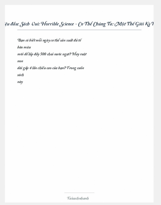 Trích đoạn Sách Vui: Horrible Science - Cơ Thể Chúng Ta: Một Thế Giới Kỳ Thú - Nick
