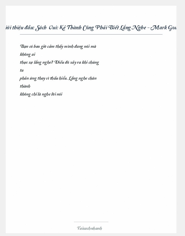 Trích đoạn Sách Vui: Kẻ Thành Công Phải Biết Lắng Nghe - Mark Goulston