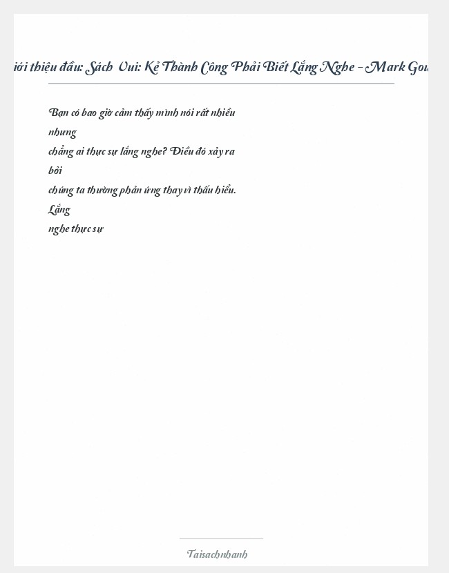 Trích đoạn Sách Vui: Kẻ Thành Công Phải Biết Lắng Nghe - Mark Goulston