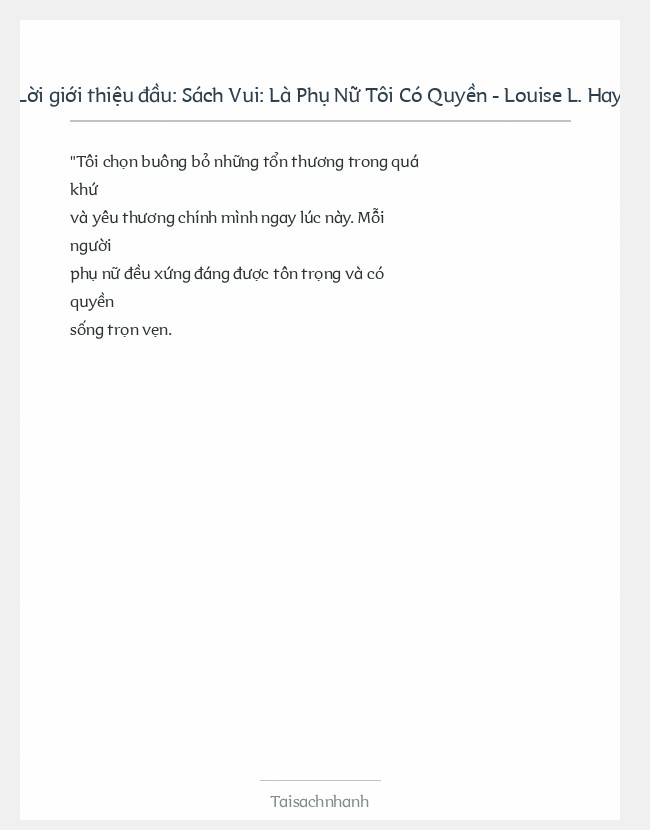 Trích đoạn Sách Vui: Là Phụ Nữ Tôi Có Quyền - Louise L. Hay