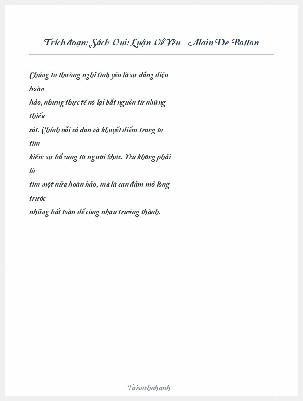 Trích đoạn Sách Vui: Luận Về Yêu - Alain De Botton