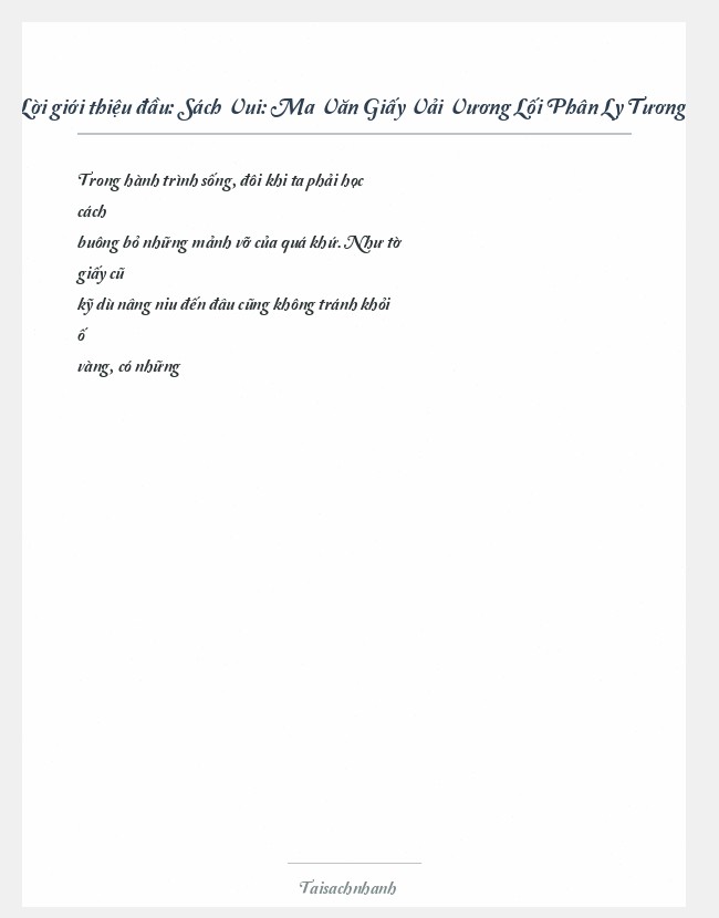 Trích đoạn Sách Vui: Ma Văn Giấy Vải Vương Lối Phân Ly Tương