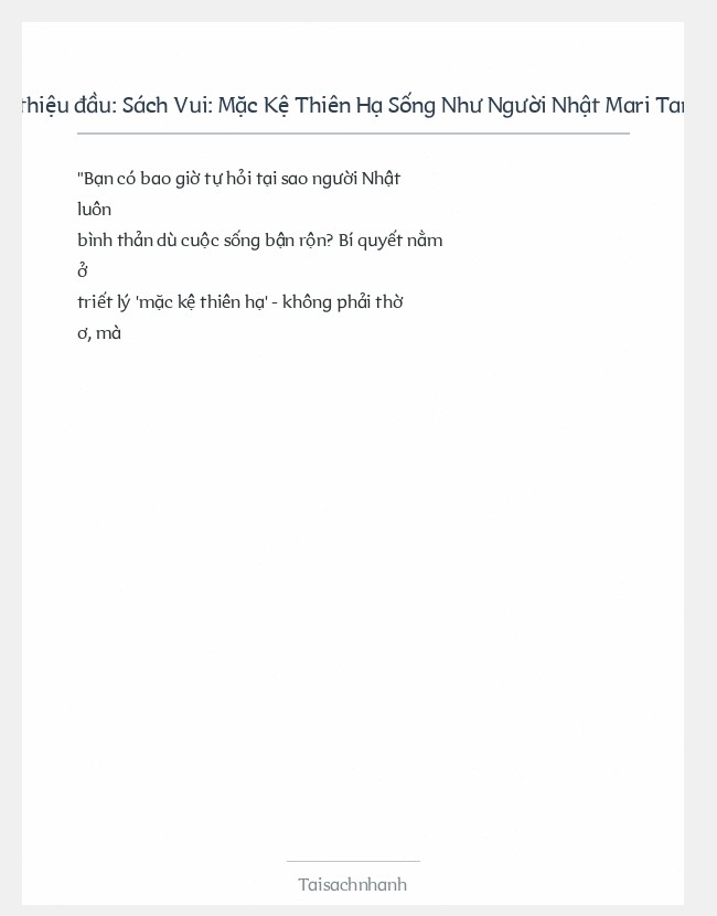 Trích đoạn Sách Vui: Mặc Kệ Thiên Hạ Sống Như Người Nhật Mari Tamagawa