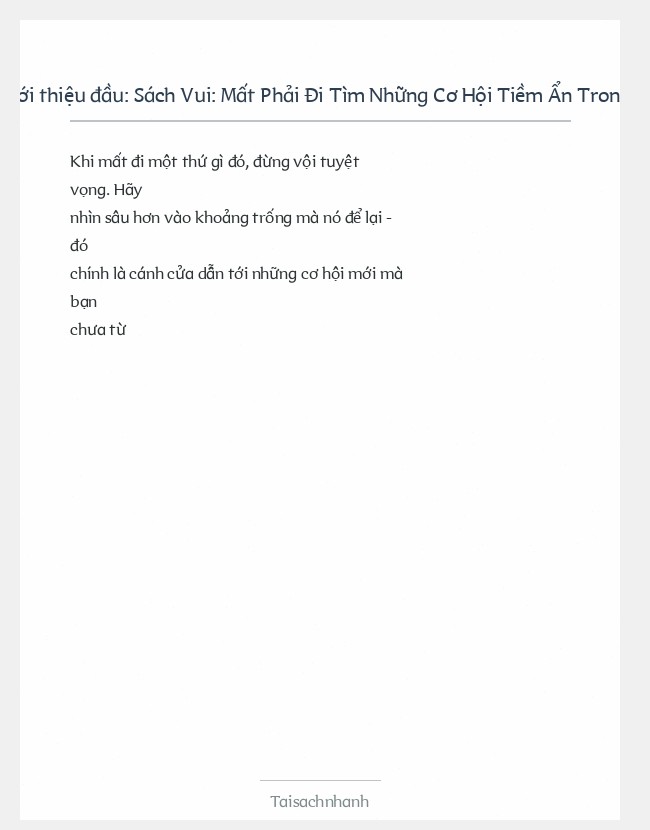 Trích đoạn Sách Vui: Mất Phải Đi Tìm Những Cơ Hội Tiềm Ẩn Trong Cuộ