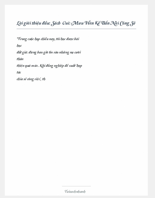 Trích đoạn Sách Vui: Mưu Hèn Kế Bẩn Nơi Công Sở