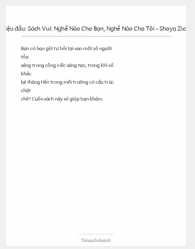 Trích đoạn Sách Vui: Nghề Nào Cho Bạn, Nghề Nào Cho Tôi - Shoya Zichy Ann Bid