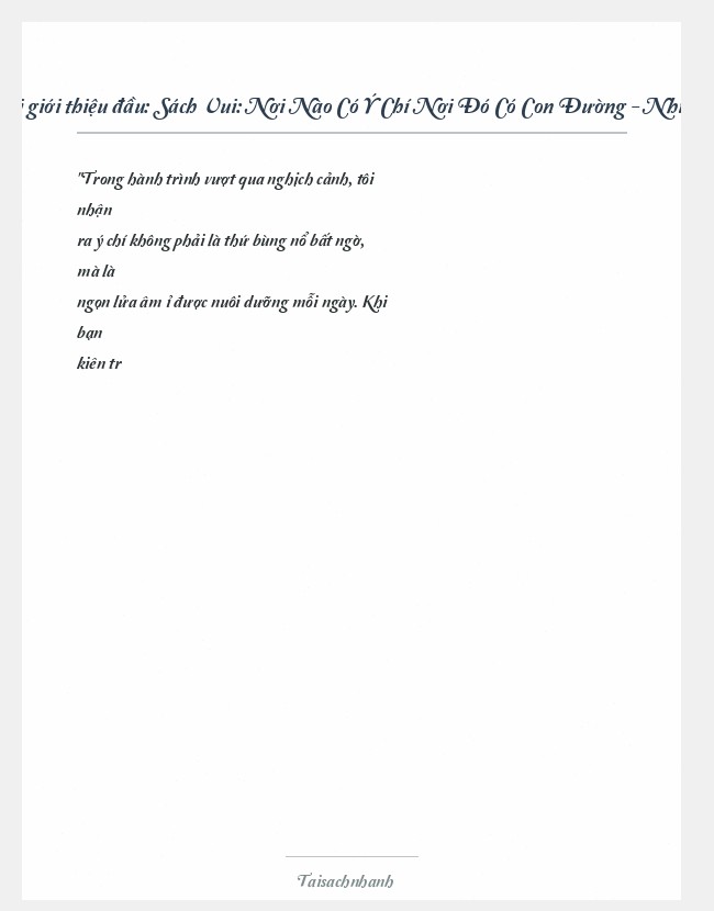 Trích đoạn Sách Vui: Nơi Nào Có Ý Chí Nơi Đó Có Con Đường - Nhiều