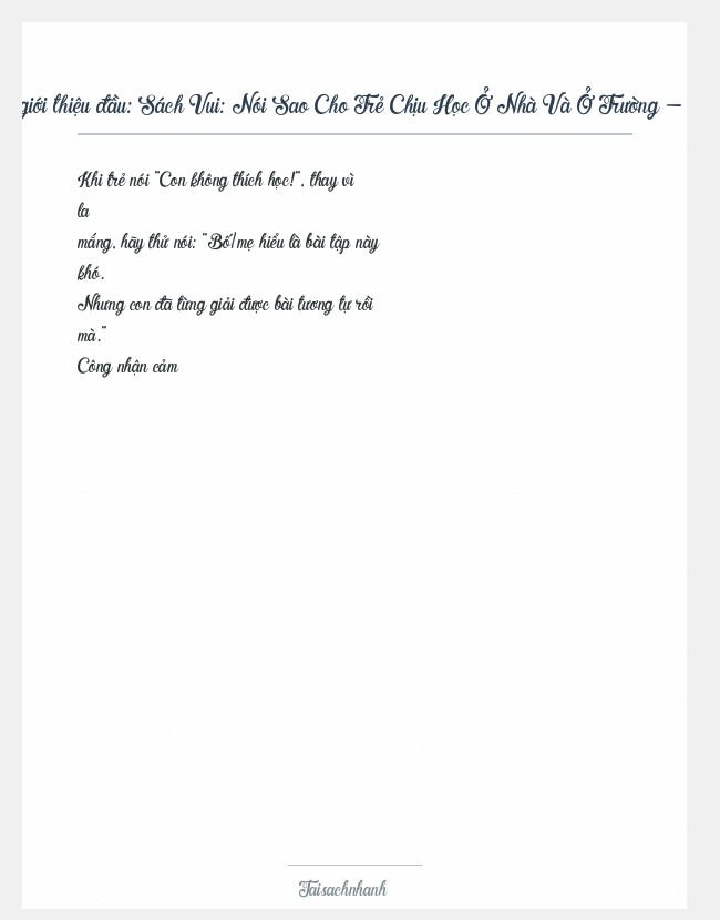 Trích đoạn Sách Vui: Nói Sao Cho Trẻ Chịu Học Ở Nhà Và Ở Trường - Ade