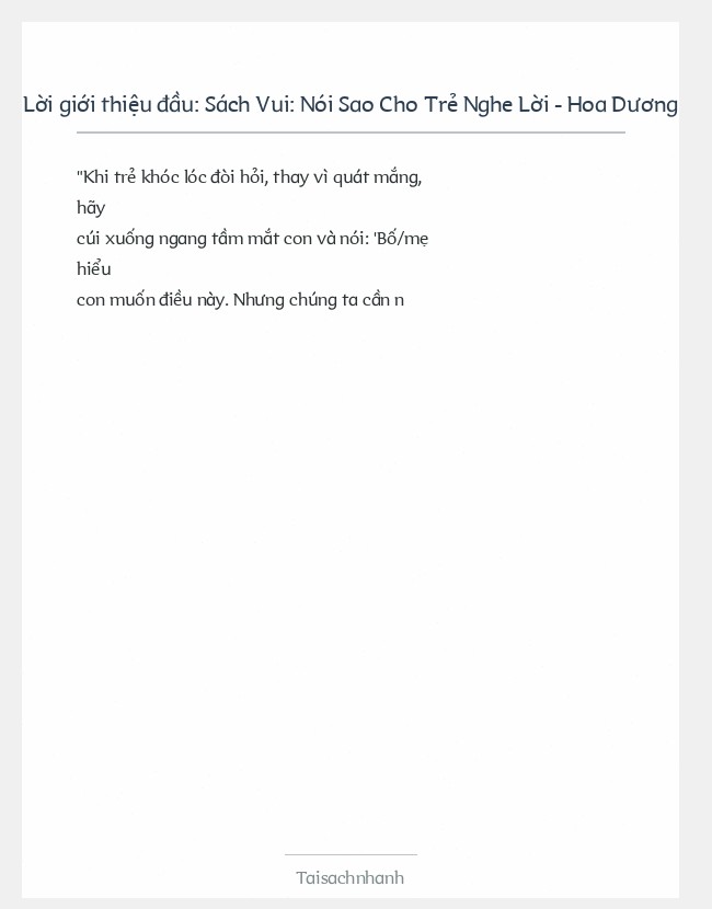 Trích đoạn Sách Vui: Nói Sao Cho Trẻ Nghe Lời - Hoa Dương